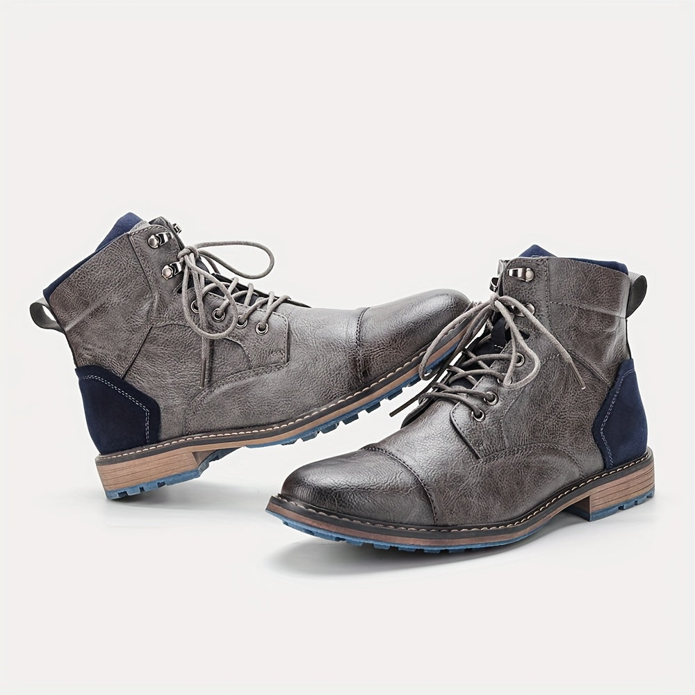 Men's Cap-Toe Ankle Boots – Lace-Up Dress Boots with Inner Zip