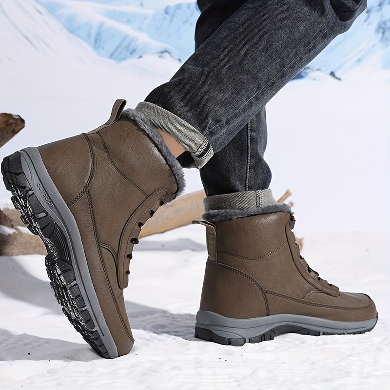 Men's Warm-Lined Winter Boots – Plush Lined Lace-Up Snow Boots with Grip Sole