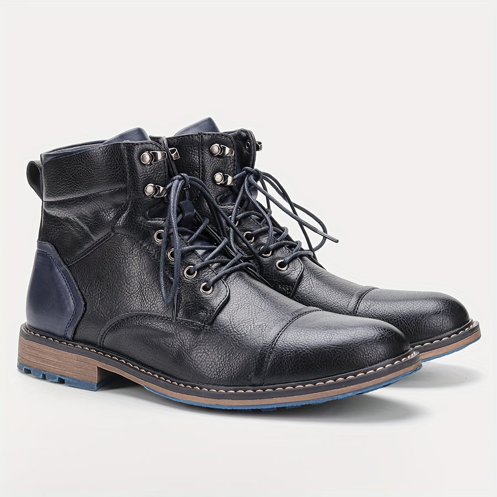 Men's Cap-Toe Ankle Boots – Lace-Up Dress Boots with Inner Zip