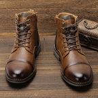 Men's Cap-Toe Ankle Boots – Lace-Up Dress Boots with Inner Zip