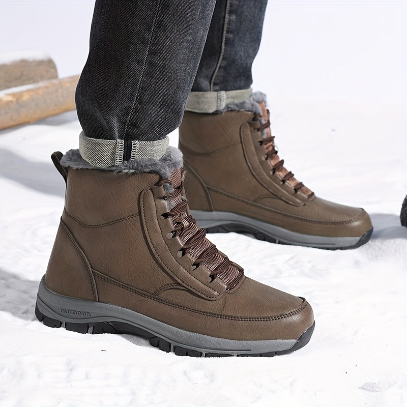 Men's Warm-Lined Winter Boots – Plush Lined Lace-Up Snow Boots with Grip Sole