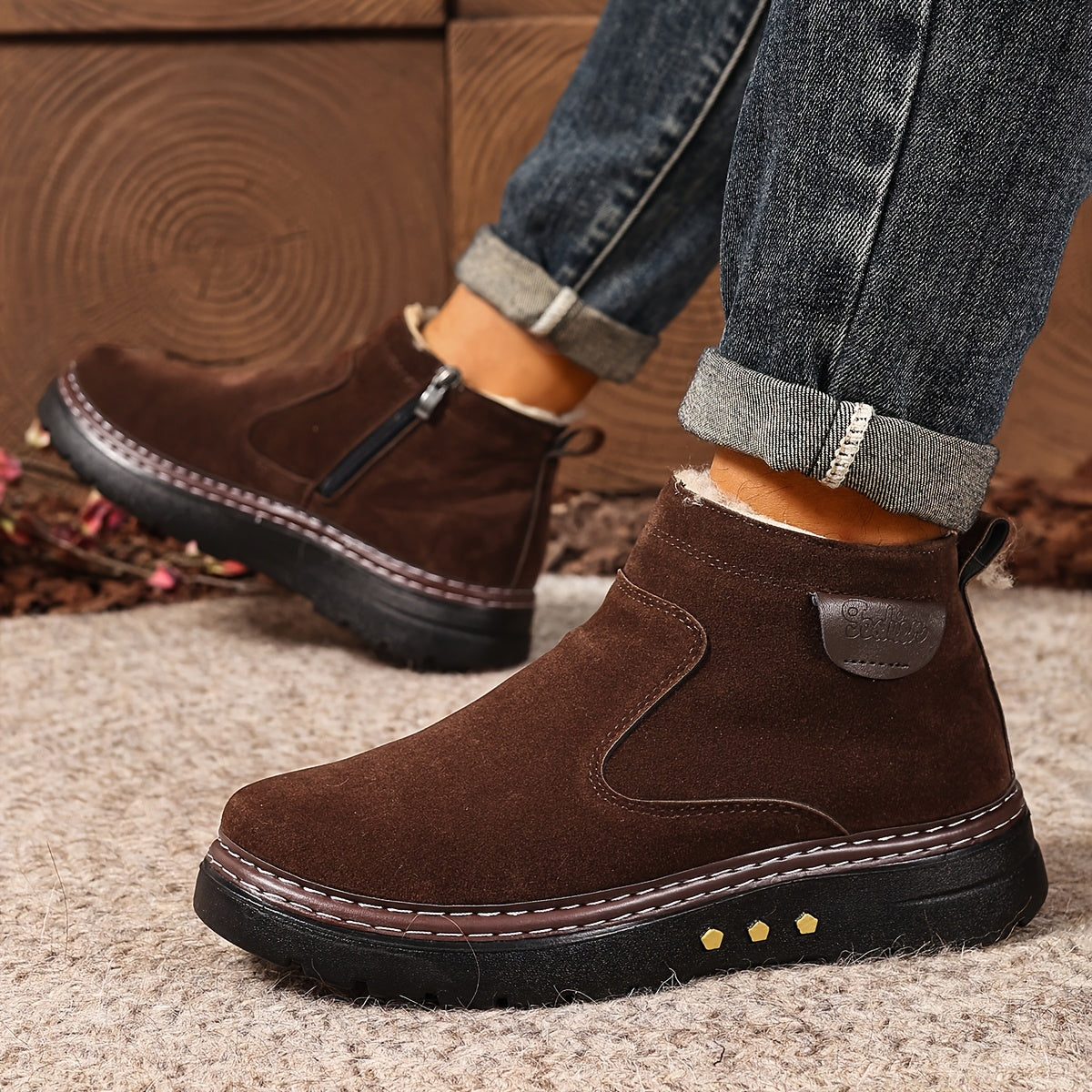 Men's Warm Lined Ankle Boots – Cozy Side-Zip Winter Boots with Cushioned Sole
