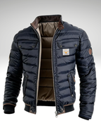Men's Quilted Stand Collar Jacket – Warm Zip-Up Jacket with Ribbed Cuffs