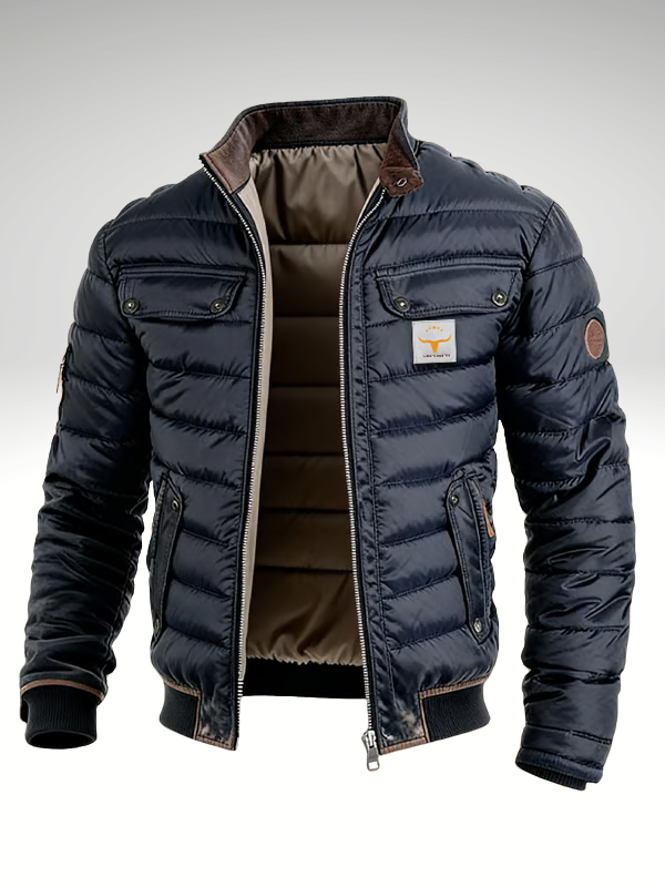 Men's Quilted Stand Collar Jacket – Warm Zip-Up Jacket with Ribbed Cuffs
