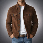 Men's Suede Jacket – Classic Military Style Jacket with Chest Pockets