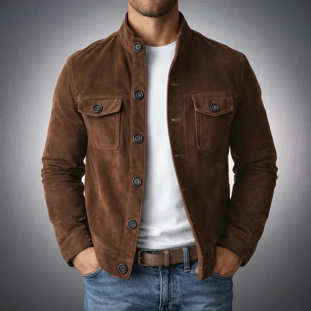 Men's Suede Jacket – Classic Military Style Jacket with Chest Pockets