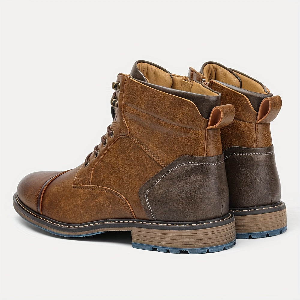 Men's Cap-Toe Ankle Boots – Lace-Up Dress Boots with Inner Zip