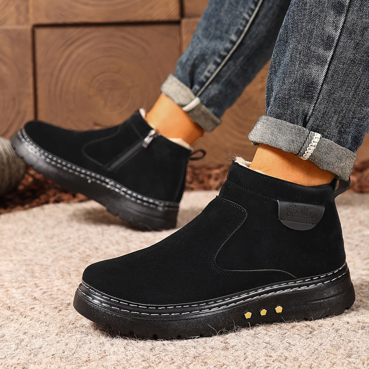 Men's Warm Lined Ankle Boots – Cozy Side-Zip Winter Boots with Cushioned Sole