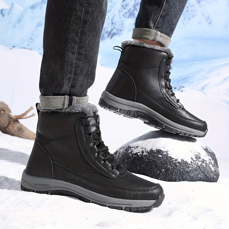 Men's Warm-Lined Winter Boots – Plush Lined Lace-Up Snow Boots with Grip Sole