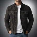 Men's Suede Jacket – Classic Military Style Jacket with Chest Pockets