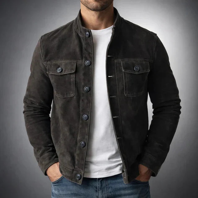 Men's Suede Jacket – Classic Military Style Jacket with Chest Pockets