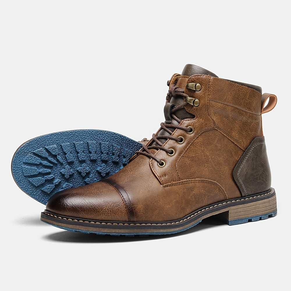 Men's Cap-Toe Ankle Boots – Lace-Up Dress Boots with Inner Zip