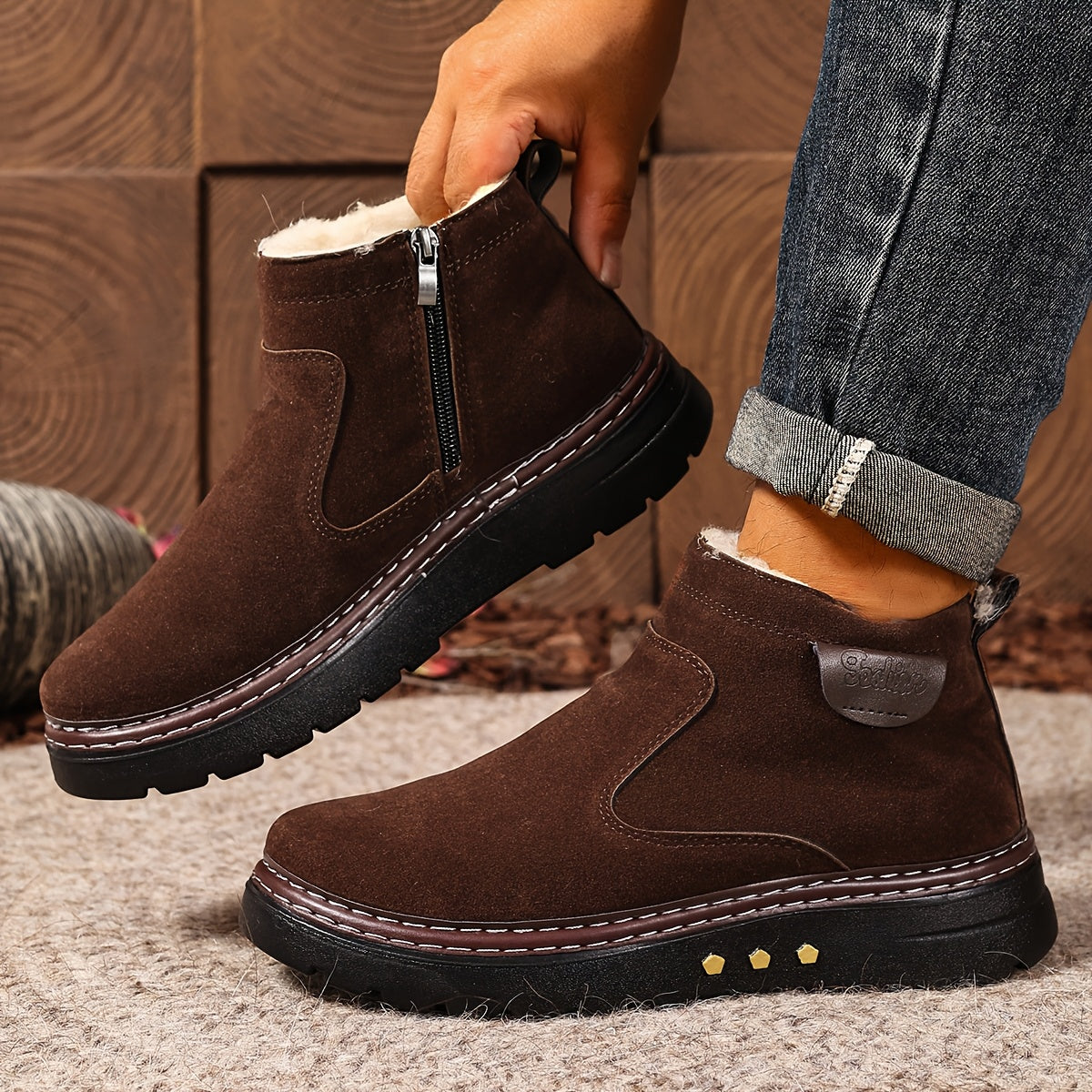 Men's Warm Lined Ankle Boots – Cozy Side-Zip Winter Boots with Cushioned Sole