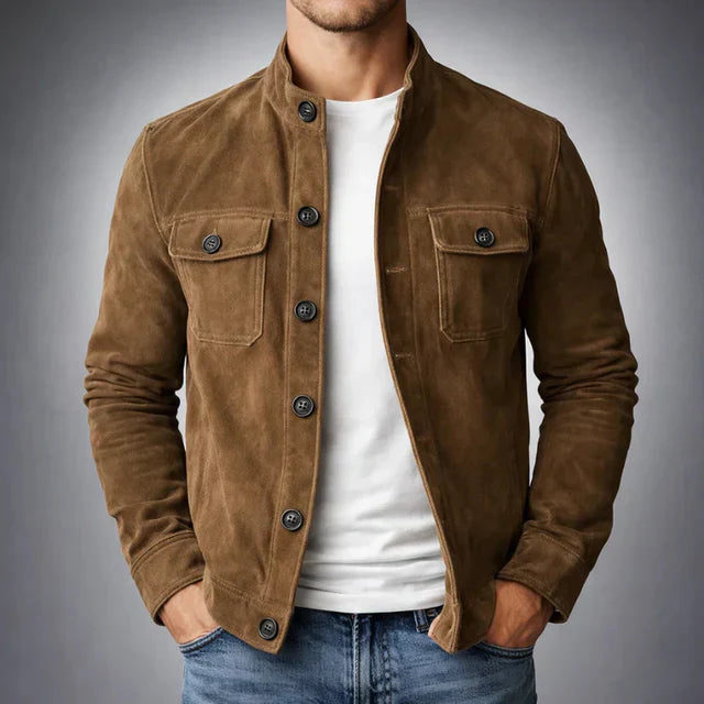 Men's Suede Jacket – Classic Military Style Jacket with Chest Pockets