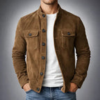 Men's Suede Jacket – Classic Military Style Jacket with Chest Pockets