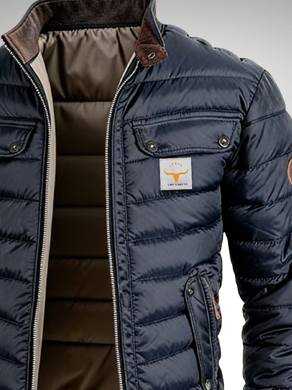 Men's Quilted Stand Collar Jacket – Warm Zip-Up Jacket with Ribbed Cuffs