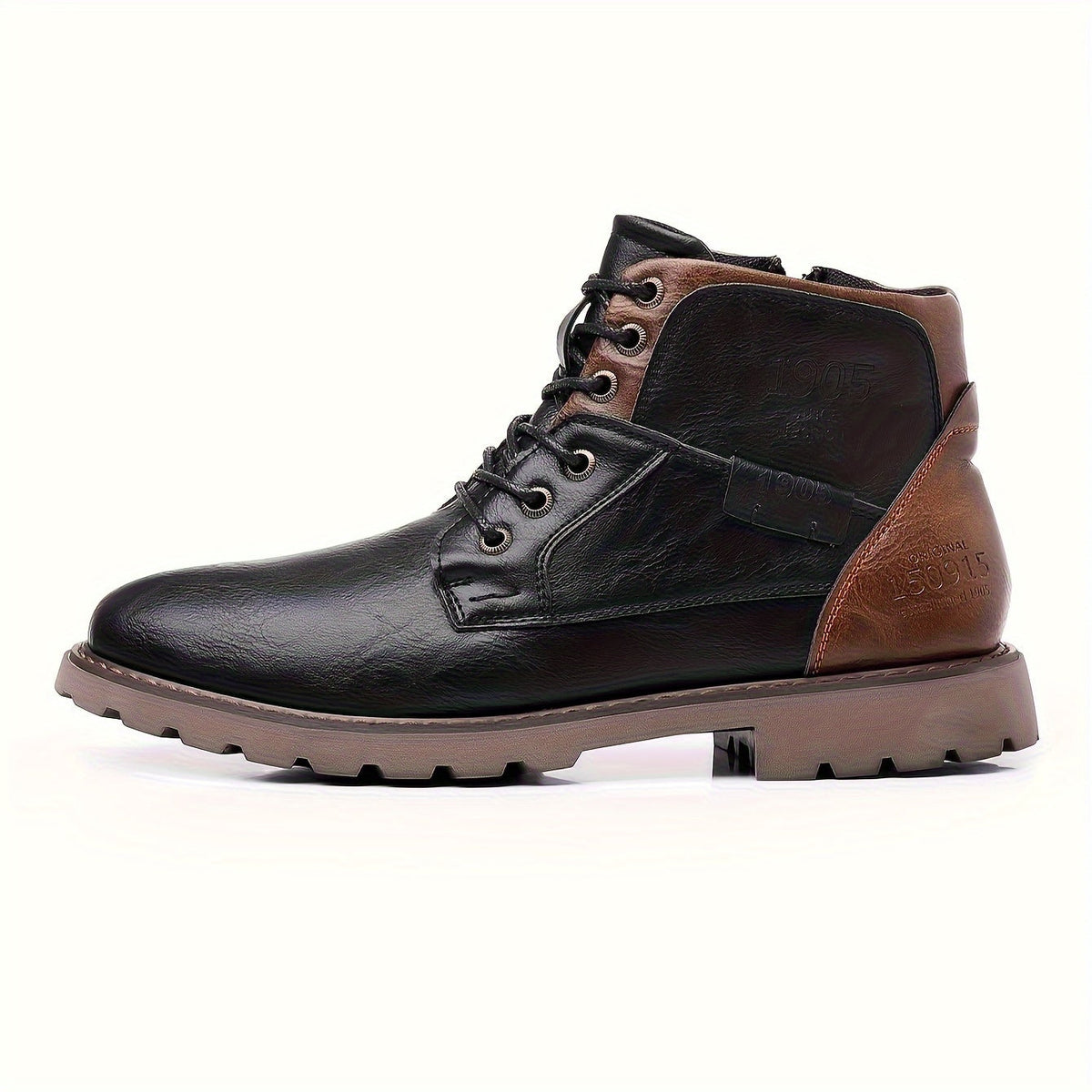 Men's Lace-Up Ankle Boots – Rugged Side-Zip Boots with Grip Sole