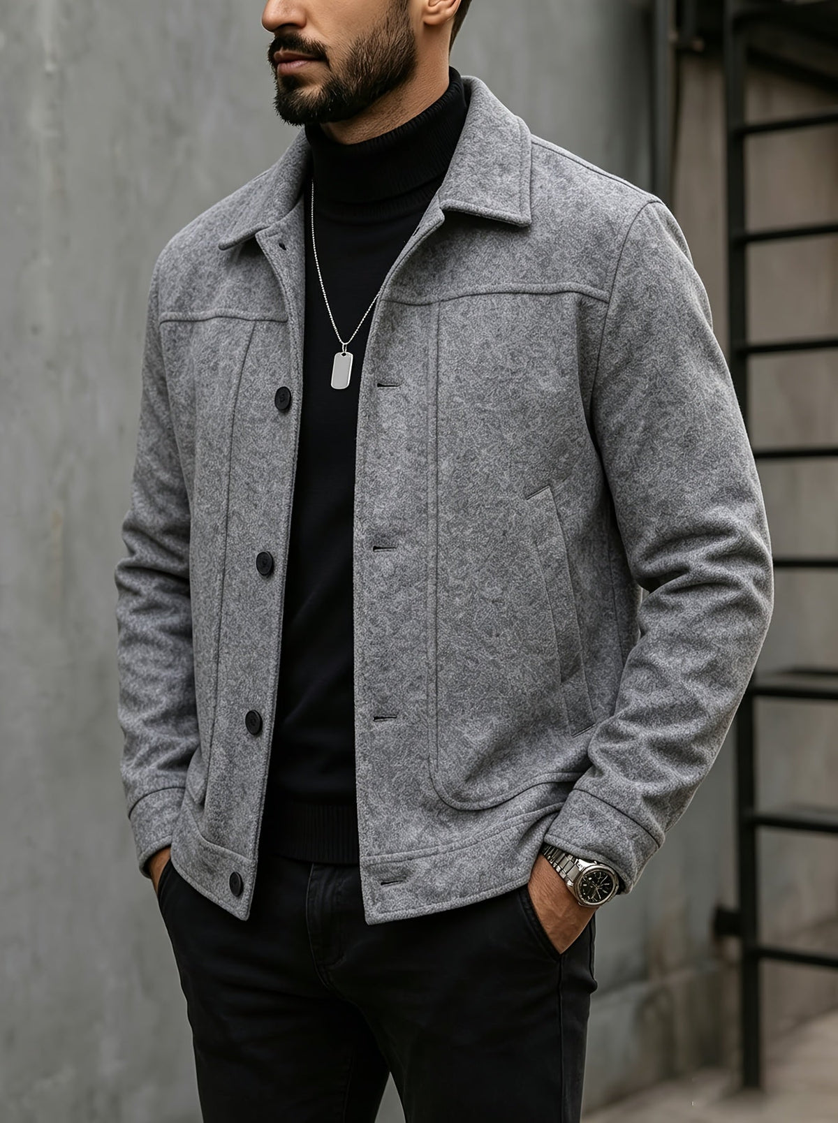 Men's Classic Button-Front Jacket – Refined Everyday Collared Jacket