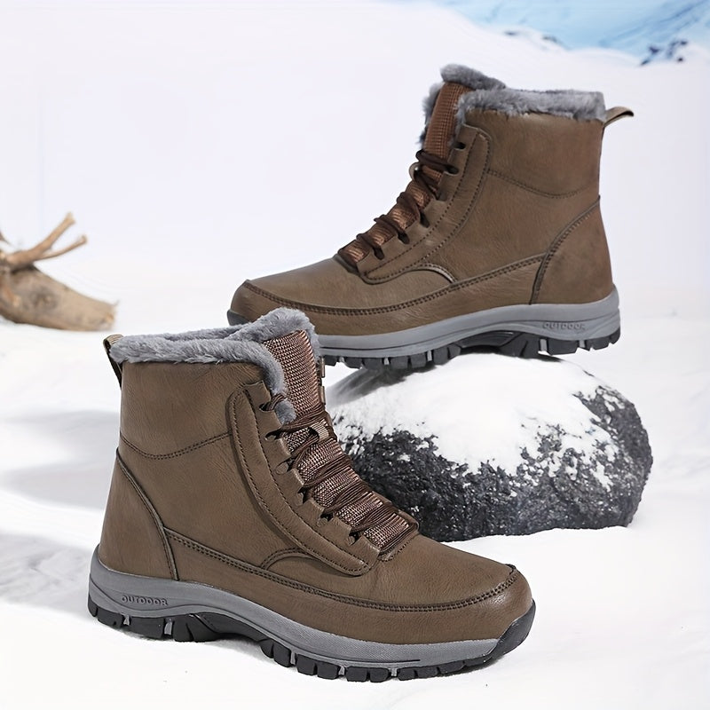 Men's Warm-Lined Winter Boots – Plush Lined Lace-Up Snow Boots with Grip Sole