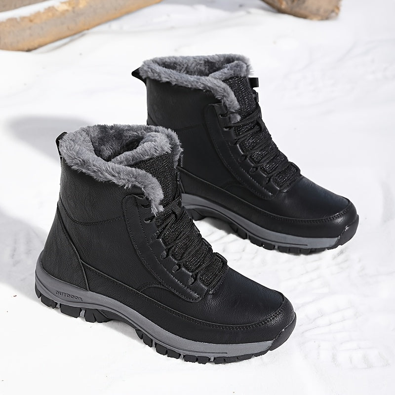 Men's Warm-Lined Winter Boots – Plush Lined Lace-Up Snow Boots with Grip Sole