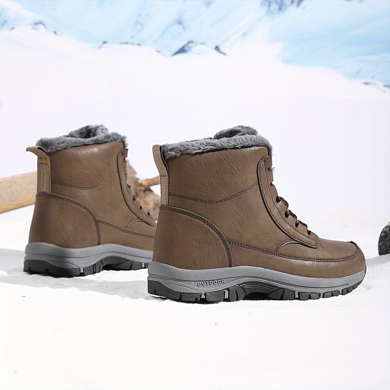Men's Warm-Lined Winter Boots – Plush Lined Lace-Up Snow Boots with Grip Sole