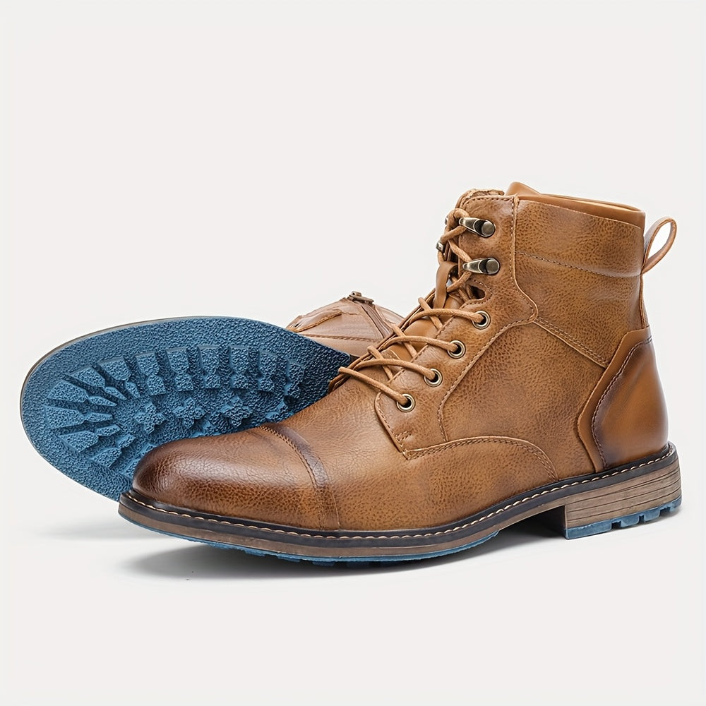 Men's Cap-Toe Ankle Boots – Lace-Up Dress Boots with Inner Zip