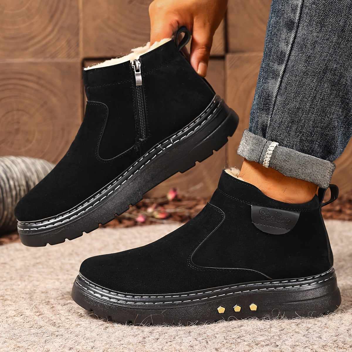 Men's Warm Lined Ankle Boots – Cozy Side-Zip Winter Boots with Cushioned Sole