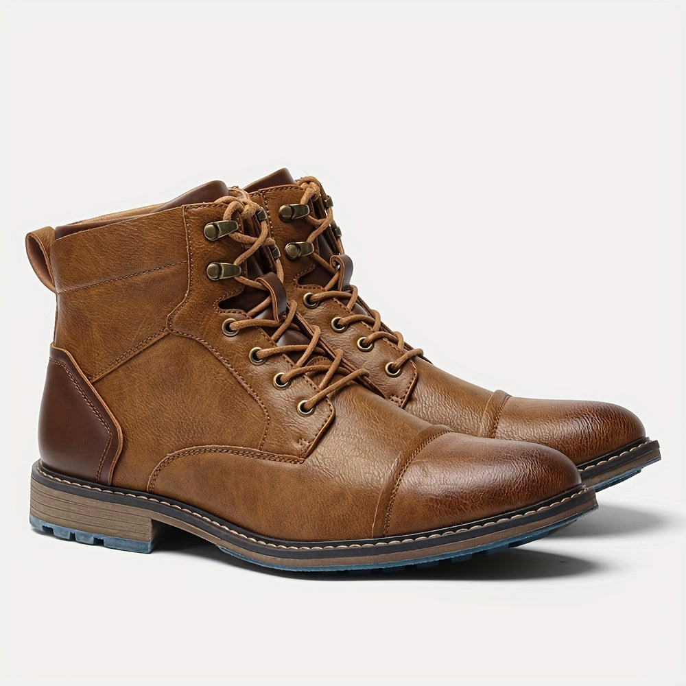 Men's Cap-Toe Ankle Boots – Lace-Up Dress Boots with Inner Zip