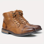 Men's Cap-Toe Ankle Boots – Lace-Up Dress Boots with Inner Zip