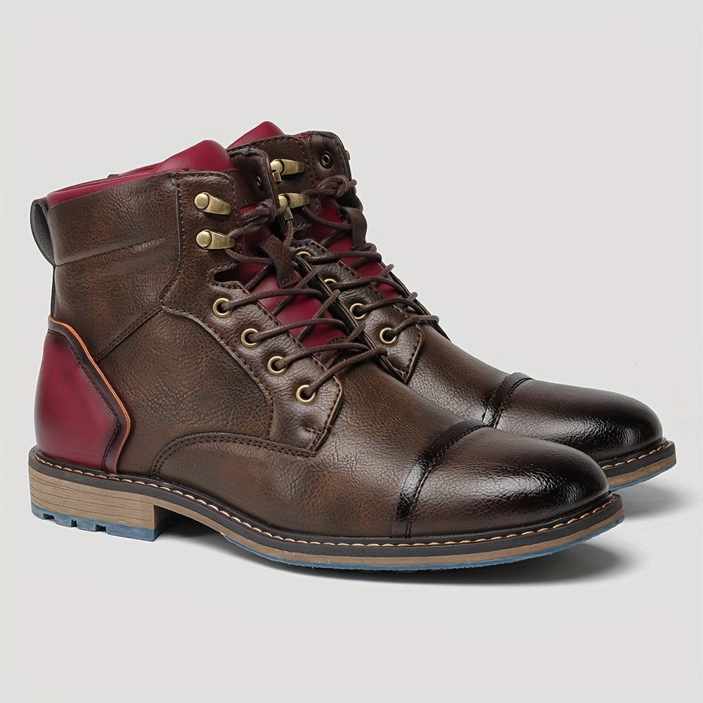 Men's Cap-Toe Ankle Boots – Lace-Up Dress Boots with Inner Zip