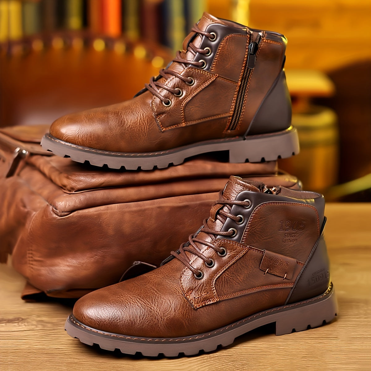 Men's Lace-Up Ankle Boots – Rugged Side-Zip Boots with Grip Sole