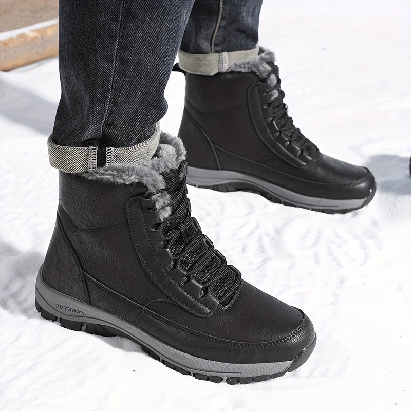 Men's Warm-Lined Winter Boots – Plush Lined Lace-Up Snow Boots with Grip Sole