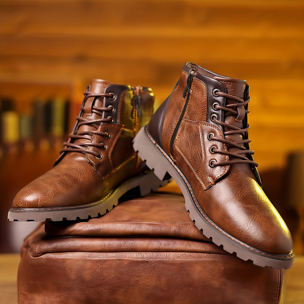 Men's Lace-Up Ankle Boots – Rugged Side-Zip Boots with Grip Sole