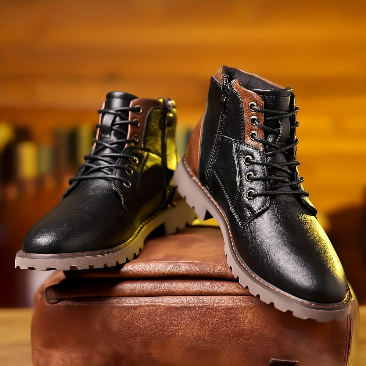 Men's Lace-Up Ankle Boots – Rugged Side-Zip Boots with Grip Sole