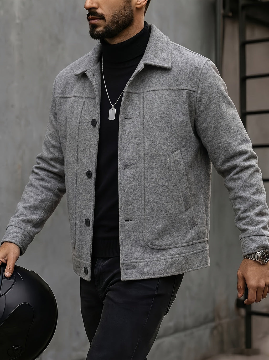 Men's Classic Button-Front Jacket – Refined Everyday Collared Jacket