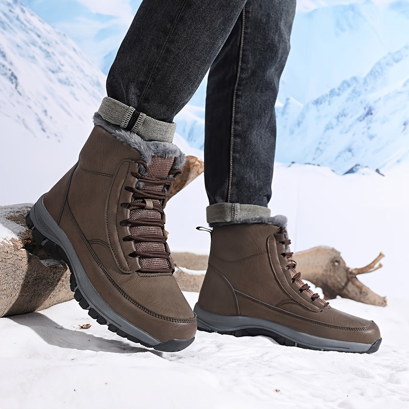 Men's Warm-Lined Winter Boots – Plush Lined Lace-Up Snow Boots with Grip Sole
