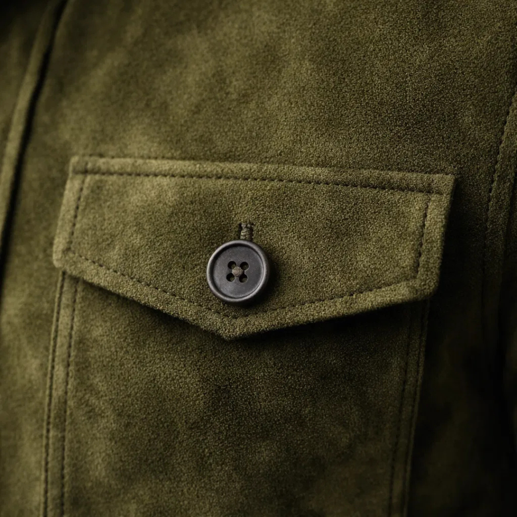 Men's Suede Jacket – Classic Military Style Jacket with Chest Pockets