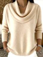 Women's Cowl Neck Knit Sweater – Relaxed Draped Collar Pullover