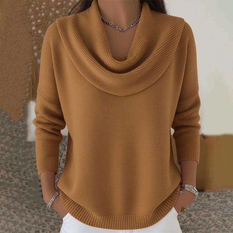 Women's Cowl Neck Knit Sweater – Relaxed Draped Collar Pullover