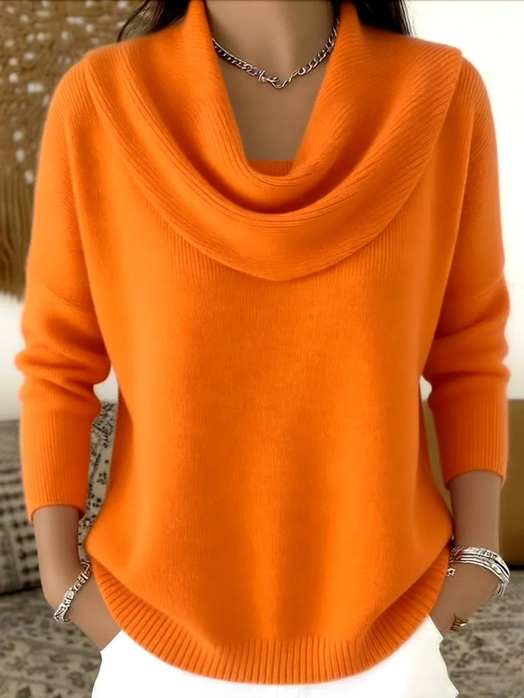 Women's Cowl Neck Knit Sweater – Relaxed Draped Collar Pullover