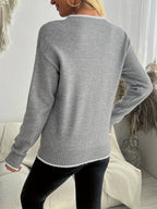Women's Snowflake Print Crew Neck Sweater – Soft Relaxed Winter Knit Jumper