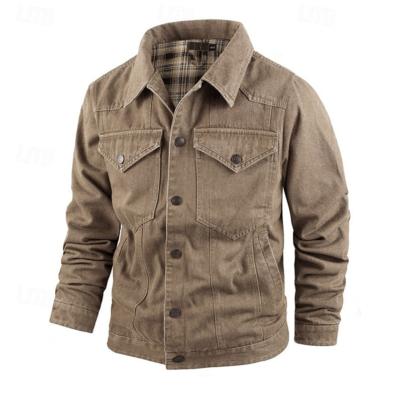 Men's Rugged Lined Work Jacket – Everyday Snap Button Jacket with Chest Pockets