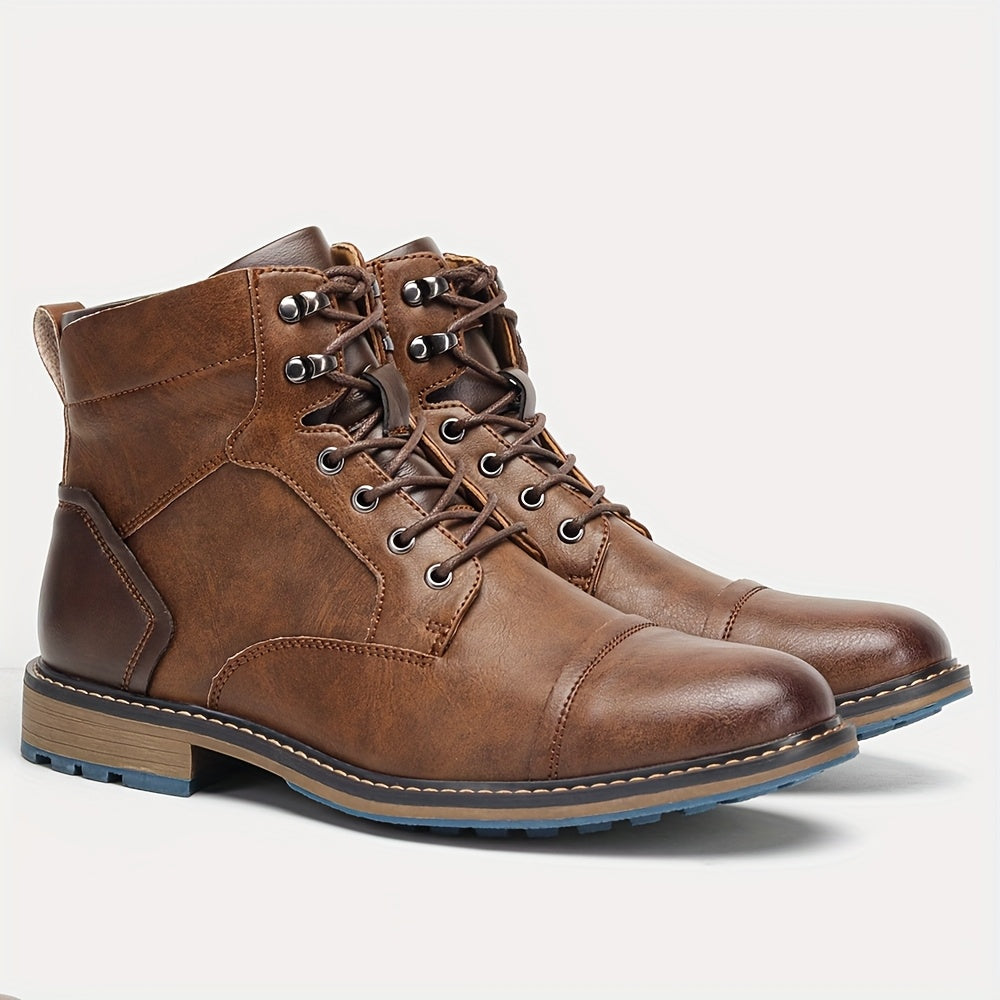 Men's Cap-Toe Ankle Boots – Lace-Up Dress Boots with Inner Zip