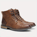 Men's Cap-Toe Ankle Boots – Lace-Up Dress Boots with Inner Zip