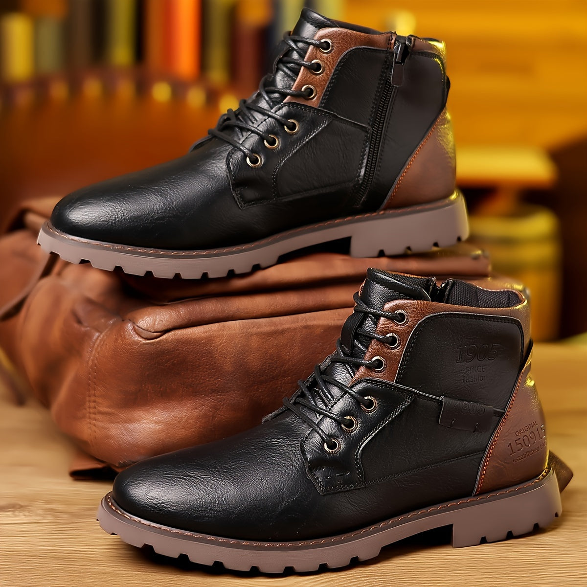 Men's Lace-Up Ankle Boots – Rugged Side-Zip Boots with Grip Sole