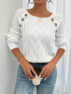 Women's Cable Knit Sweater with Button Detail – Classic Braided Knit Pullover