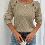 Women's Cable Knit Sweater with Button Detail – Classic Braided Knit Pullover