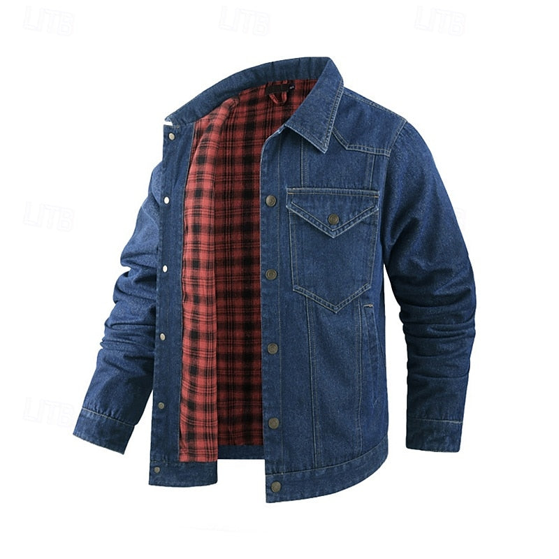 Men's Rugged Lined Work Jacket – Everyday Snap Button Jacket with Chest Pockets