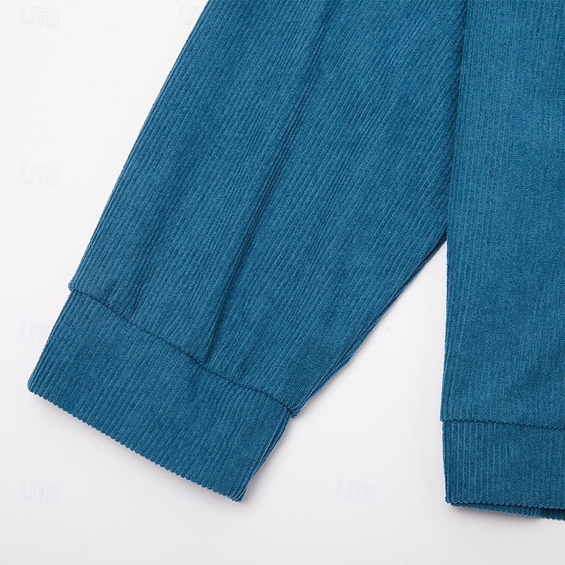 Men's Ribbed Textured Jacket – Classic Collared Casual Jacket with Pockets