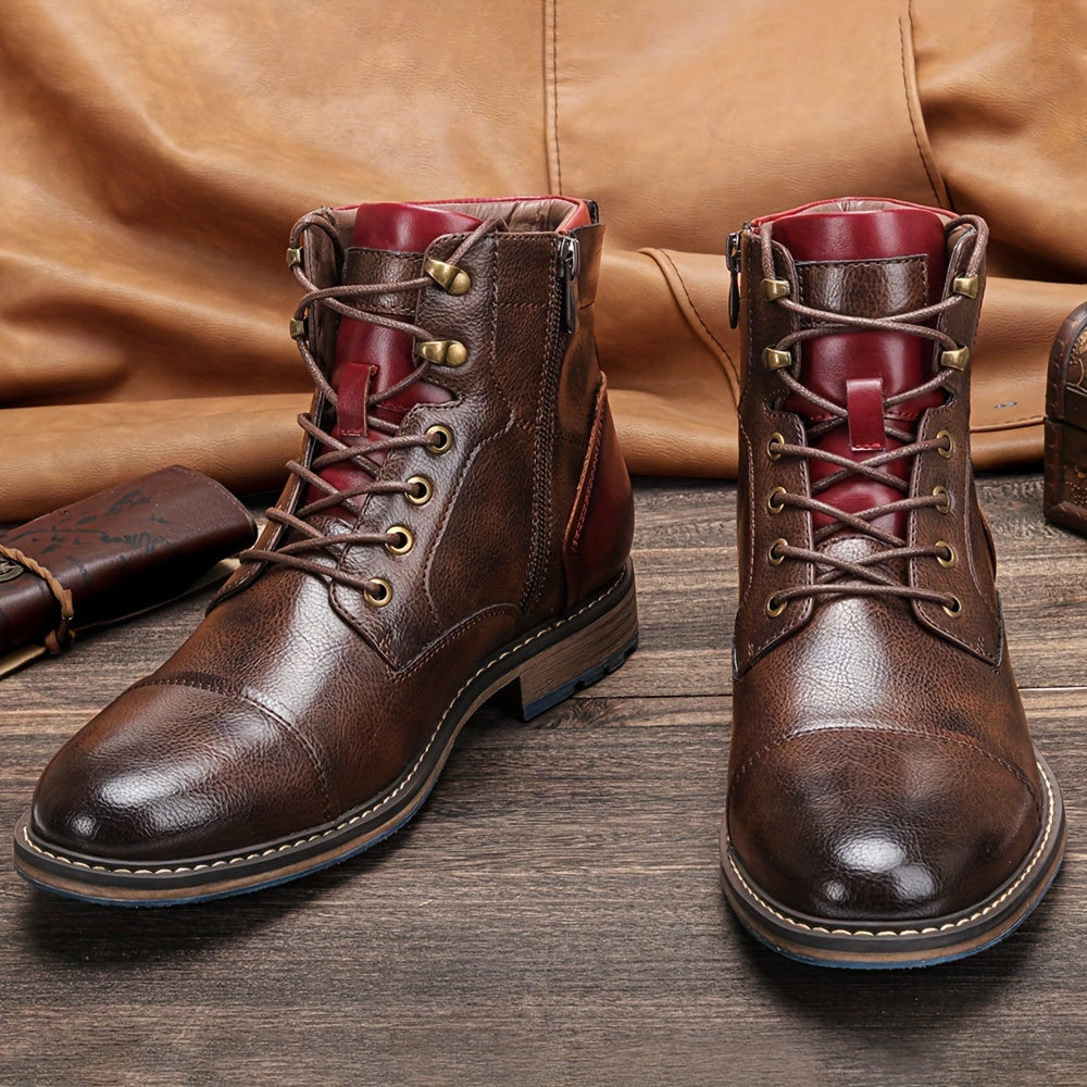 Men's Cap-Toe Ankle Boots – Lace-Up Dress Boots with Inner Zip
